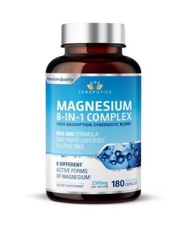 8 in 1 Magnesium Complex for Women & Men 426mg | 180 Vegan Capsules | MAG-8 Blend: Citrate Bisglycinate Malate & More | Non-GMO Magnesio Complex Supplement | Provides 100% Daily Recommended Value
