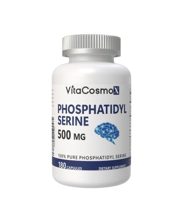 VitaCosmoX Phosphatidylserine 500mg 180 Veggie Capsules - 90 Servings Gluten Free Non-GMO and Vegetarian Friendly