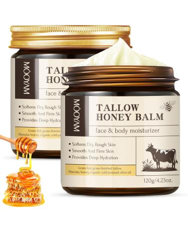 XWUX Beef Tallow Face Cream 2 pieces Segum Honey Facial Balm 100 Grassfed Beef Tallow Balm Face Cream Sego Face Cream Deep care for face and body 120 g x 2