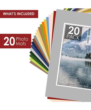 Mat Board Center Pack of 20 11x14 Mixed Colors White Core Picture Mats for 8x10 Photos - Ideal for Prints and Pictures - Buy Online on GoSupps.com