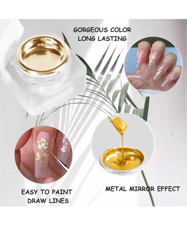 Metallic Painting Gel Nail Polish - Super Bright Mirror Gold Effect Nail Polish - Super Glossy Mirror Finish 3D Metal Painting Gel Drawing DIY Nail Art - Buy Online on GoSupps.com