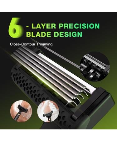 Mensure Razors for Men - Premium Shaving Kit with Magnetic Design 6-Layer Blades & Lubricating Strips - Includes 4 Refills (Black - Buy Online on GoSupps.com