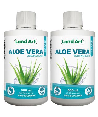 Pure Aloe Vera Juice Unflavoured 500 ml - Cold-Processed from Organic Fresh Leaves for Intestinal Issues Made In Canada (Pack of 2) 500 ml (Pack of 2)