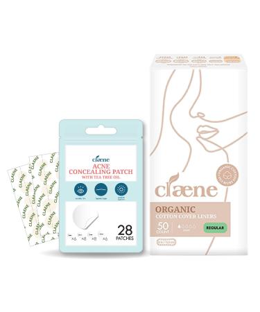 Claene Organic Cotton Cover Panty Liners & Acne Patches Cruelty-Free Daily Regular Liners for Women Vegan Skin Treatment Facial Stickers Absorbing Cover