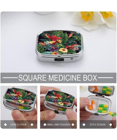 Pill Box with Tropical Plant Flowers Print - 2 Compartment Decorative Metal Pill Organizer for Pocket & Purse | International Shipping - Buy Online on GoSupps.com