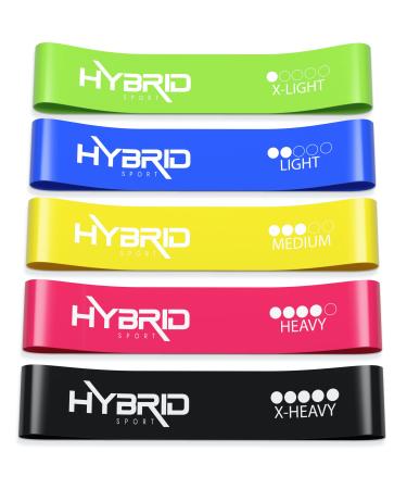 Hybrid Resistance Bands Set of 5 PREMIUM Skin Friendly | 5 Strength Levels Loop Exercise Bands for Pilates Training Physio Therapy Stretching Home Gym | FREE Guide and Bag for Men and Women