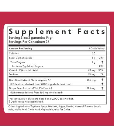 Natrava Beets+ Gummies - Premium Beet Root Powder Grape Seed Extract and Vitamin C - Supports Healthy Blood Pressure and Heart Health - Low Sugar Nitric Oxide and Circulation Supplement - 50 Gummies - Buy Online on GoSupps.com
