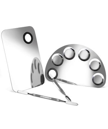 Make-up paller stainless steel cosmetics make-up palette professional cosmetic mixtures with spatula for cosmetics and pigment mix 2 pieces (silver) - Buy Online on GoSupps.com