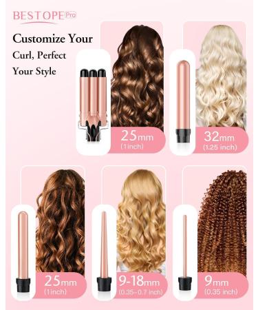 BESTOPE PRO Curling iron curling iron 3 sheets 5in1 curling iron set 3 barrels for large waves temperature setting quick heating and a glove 2 clips rose gold - Buy Online on GoSupps.com