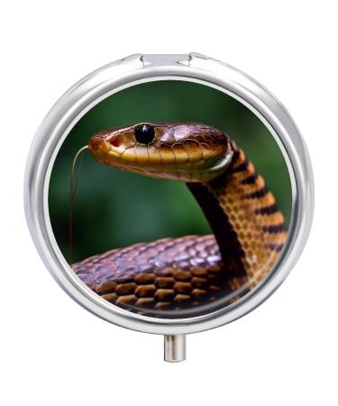 Pill Box Pill Case 3 Compartment Travel Pill Box Cobra Snake Printing Small Pill Box Portable Medicine Pill Case Pill Organizer for Purse & Pocket for Travel Handbag (Round)