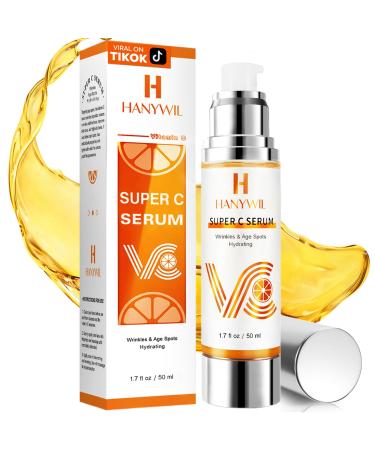 HANYWIL 20% Super Vitamin C Serum for Mature Skin 30-70 Women Dark Spot Remover with Hyaluronic Acid & Active Lock Tech Hydrating Total Package Serum for Wrinkles & Firming Even Skin Tone 1.7fl oz