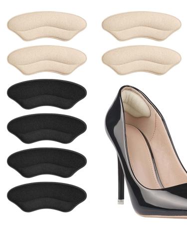 Heel Pads Cushions Liners for Women, Men, Heel Grips for Shoes Too Big, Heel Protectors for Prevent Blister, Improved Shoe Fit Comfort Filler for Loose Shoe Fit (BeigeBlack)