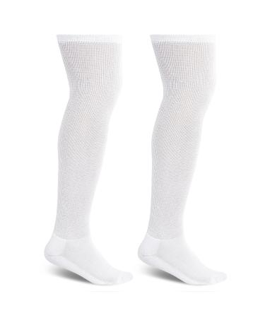 Athlemo Men Bamboo Diabetic Socks 2 Pairs Circulatory No-Binding Over The Knee Seamless Breathable Moisture Wicking White 13-15 Sock size 13-15 Mens shoe size 11-14 White(2 Pairs) - Buy Online on GoSupps.com