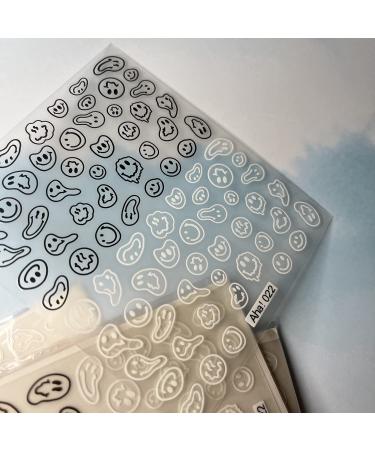 Abstract Smiling Face Nail Art Stickers - 3D Self-Adhesive Decals for Trendy Nail Design - Black and White - 1 Piece - Buy Online on GoSupps.com