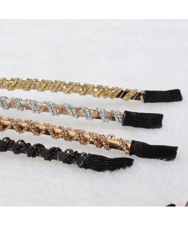 Cuizhiyu 4PK Slim Beaded Headbands for Women - Non Slip Woven Headband - Gold & Silver Hair Bands for Girls - Buy Online on GoSupps.com