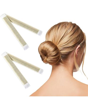 RSYHVG 2 Pcs Magic Hair Bun Maker Fast & Easy Donut Bun Maker French Twist Hair Fold Wrap Snap Band for Girls Women (Beige)