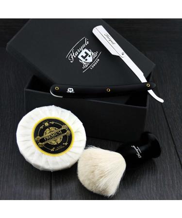 Hand compiled sophist collection Elegantly designed white roof-hair rasis brush with a straight cut throat razor shaving soap traditional straight shavering knife