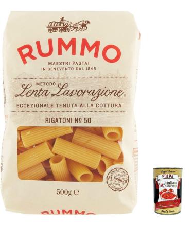 Italian Gourmet E.R. Rummo Rigatoni N. 50 Durum Wheat Semolina Pasta 500g + Italian Gourmet Tomato Pulp Box 400g