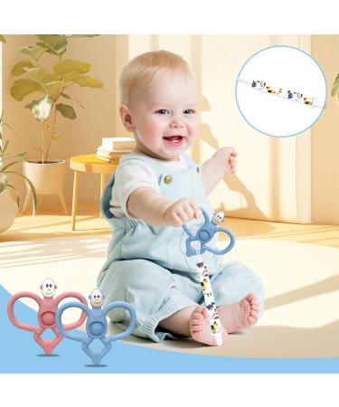 Guoyou BPA-Free Baby Teething Ring & Pacifier Chain - Silicone Bite Toys for 3+ Months (Blue & Pink) - Buy Online on GoSupps.com