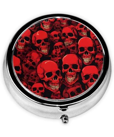Red Skulls Printed Mini Round Pill Box - 3 Compartment Portable Organizer for Travel Home & Office Use - Buy Online on GoSupps.com