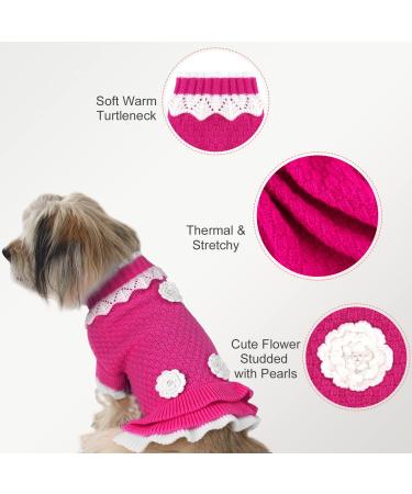 Joytale Dog Sweater - Warm Turtleneck Knitting Clothes for Small Dogs & Cats Cute Flower Design Hot Pink XS - Buy Online on GoSupps.com