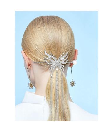 3 Pcs Butterfly Tassel Hair Sticks - Metal Rhinestone Pearl Chopsticks | Vintage Chinese Hair Accessories for Women - Buy Online on GoSupps.com