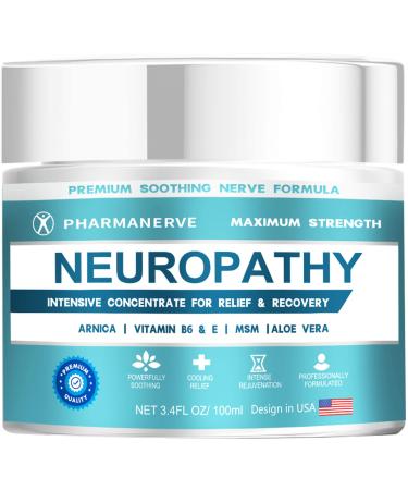 PHARMANERVE Neuropathy Nerve Relief Cream Maximum Strength Cream for Feet Hands Legs Toes Includes Arnica Vitamin B6 Aloe Vera MSM - Scientifically Developed for Effective Relief 3.4oz