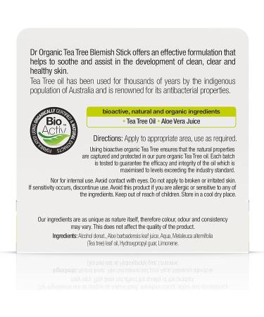 Dr Organic Tea Tree Blemish Stick - Natural, Vegan, Cruelty-Free, Paraben & SLS Free - 8ml - Buy Online on GoSupps.com
