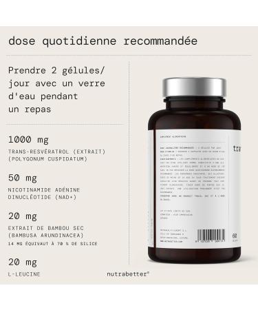 Trans Resveratrol 1000 mg avec NAD+ 50 mg | NAD Resveratrol | Anti- ge Vitalit Cellulaire Bien- tre Cognitif Activateur de Sirtuines | 60 G lules V ganes | nutrabetter  - Buy Online on GoSupps.com