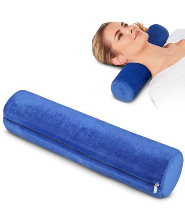 Round Cervical Roll Cylinder Bolster Pillow, Memory Foam Removable Washable Cover, Ergonomically Designed for Head, Neck, Back, and Legs || Ideal for Spine and Neck Support During Sleep Blue