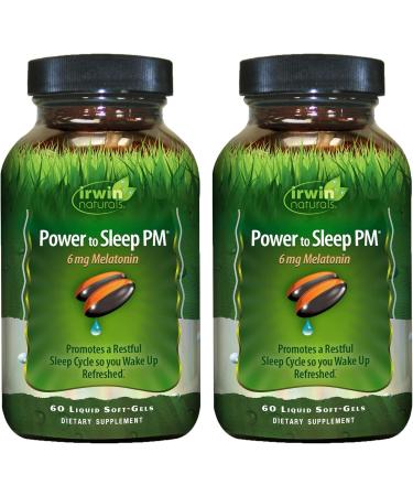 Irwin Naturals Power to Sleep PM - 60 Liquid Soft-Gels, Pack of 2 - with 6mg Melatonin, GABA, Ashwagandha, Valerian Root & L-Theanine - 60 Total Servings