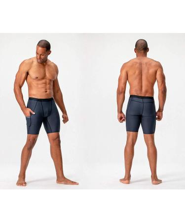 DEVOPS Men's Compression Shorts 3 or 5 Pack - Sport Athletic Workout Running Baselayer Underwear with Pocket - Black/Charcoal/Navy (Medium) - Buy Online on GoSupps.com