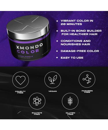 XMONDO Color Super Purple Hair Healing Semi Permanent Color - 8 Fl Oz | Vegan Formula with Hyaluronic Acid, Vegetable Proteins, & Bond Building Technology - Buy Online on GoSupps.com