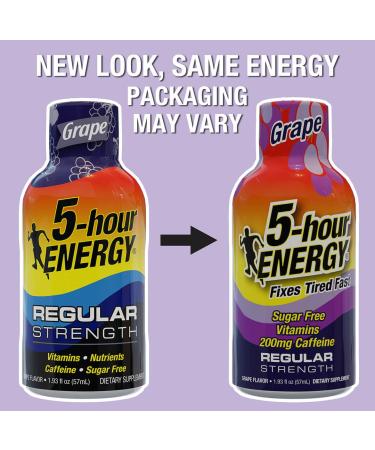 5-hour ENERGY Regular Strength Energy Shot 1.93oz 20-Pack Sugar Free Caffeine Energy Booster with B-Vitamins & Amino Acids Zero Calorie (20 Bottles Single Flavor Grape Regular Strength) Grape Regular Strength 20 Bot  - Buy Online on GoSupps.com