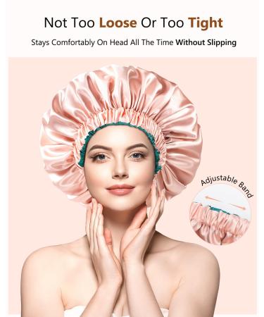 Mikimini Satin Hood for Curly Hair | Extra Large Double-Layer Sleep-Hair Hood | Stylish Green & Pink Silk Hood for Women - XL Size - Buy Online on GoSupps.com