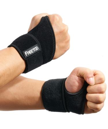 FREETOO 2 Pack Wrist Brace for Carpal Tunnel Relief for Night Support, Compression Wrist Supports at Work for Women Men, Adjustable Support Wrist Splint Fit Right Left Hand for Arthritis Tendonitis 2 Pack Black