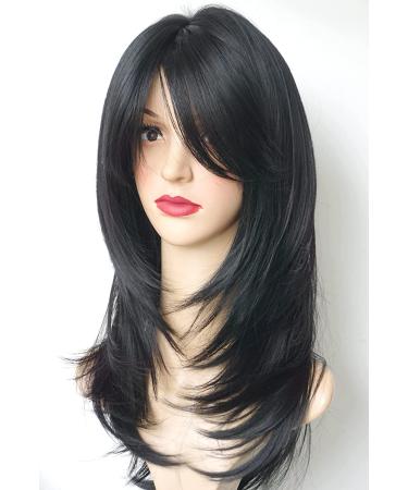 Long Layered Multicolor Shoulder-Length Wig - Synthetic Hair for Women (Black) - Buy Online on GoSupps.com