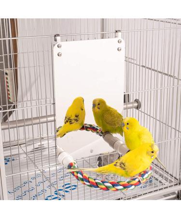 BWOGUE 7 Inch Bird Mirror with Rope Perch for Cage - Bird Swing and Toy for Cockatiel, Parakeet, Conure - Medium Size 7.1 x 5.1 - Buy Online on GoSupps.com