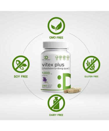 Vitex Supplement for Women - Vitex Chasteberry Supplement 1000mg Plus Dong Quai Capsules 200 Counts - Supports Hormone Balance for Women Fertility PMS Symptoms & Menopause - Buy Online on GoSupps.com