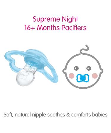 MAM Supreme Night Baby Pacifier for Sensitive Skin, Patented Nipple, 16+ Months, Girl - 2 Count, Pink - Buy Online on GoSupps.com