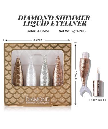 Erinde 4 Colors Liquid Glitter Eyeliner Set - Metallic Shimmer Eyeshadow in Silver, Gold, and Diamond - Long Lasting Glow, Perfect Makeup Gift - Buy Online on GoSupps.com