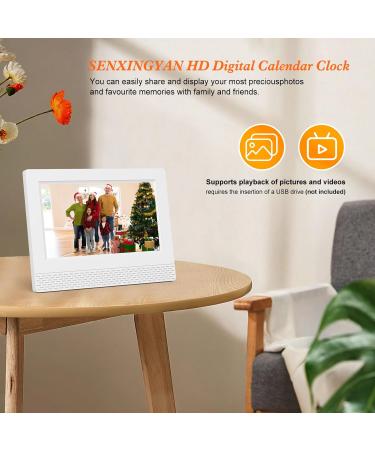 Senxingyan 7'' HD Digital Calendar Alarm Clock - Senior-Friendly Dimmable Display Date & Weekday Features for Alzheimer Patients - White - Buy Online on GoSupps.com