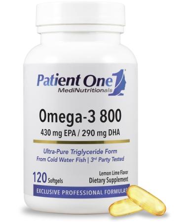 Patient One Omega-3 800 | Supplement to Support Heart Cognitive and Joint Health* | Omega-3 Fish Oil with EPA and DHA | 120 Softgels