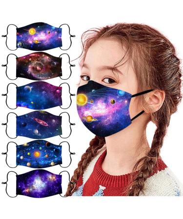 6 PC Face Cover Reusable for Kids Adjustable Print Breathable Face Bandanas