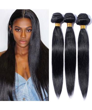 Elailite Remy Brazilian Human Hair Extension Bundles Straight Weave 1 Bundle 100G for Women 14Inch #1B Natural Black