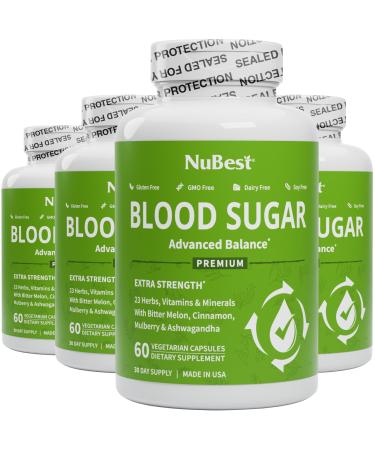 NuBest Blood Sugar - Premium Formula with Bitter Melon Ashwagandha Cinnamon Chromium Magnesium Vitamins Alpha Lipoic Acid Cayenne Pepper - Support Healthy Blood Sugar - Pack 4