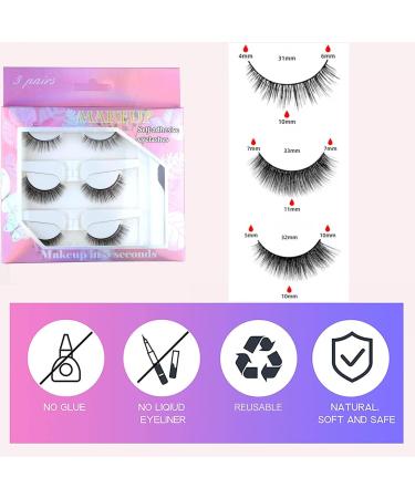 3 Pairs Reusable Self-Adhesive Eyelashes | No Glue Needed | Natural Look False Lashes with Tweezers | Perfect Gift for Women & Girls - Buy Online on GoSupps.com