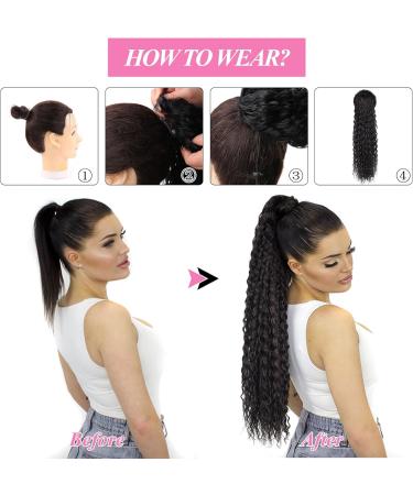 BEAUTY ON LINE Curly Ponytail Extension 30 inch Long Drawstring Ponytail Synthetic Clip in Ponytail Hair Extensions Black Curly Water Wave Clip in Hair Pieces for Black Women 30inch #1B - Buy Online on GoSupps.com
