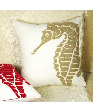 DECOPOW Nautical Decor Pillow Cover 18 Inches - Embroidered Canvas Square Pillow Cover for Nautical Style Decor (Wheat-Seahorse) - Buy Online on GoSupps.com