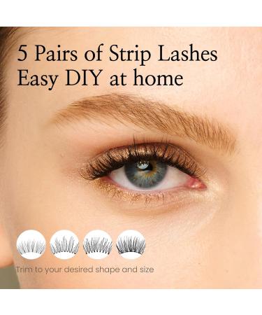 Cashmeren Faux Mink Strip Lashes - DIY Individual Fake Eyelashes | Natural Waterproof & Reusable | 5 Pairs for Everyday Elegance - Buy Online on GoSupps.com